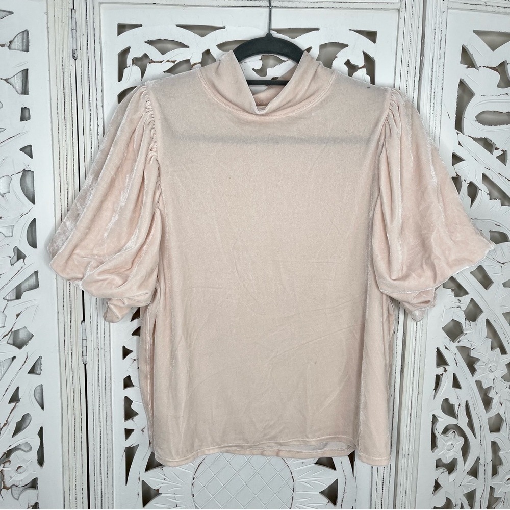Free People Blush Velvet Puff Sleeve Top NWOT